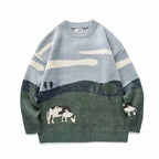 Herren Strickpullover mit Landschaftsmotiv und Kühen - Thomas