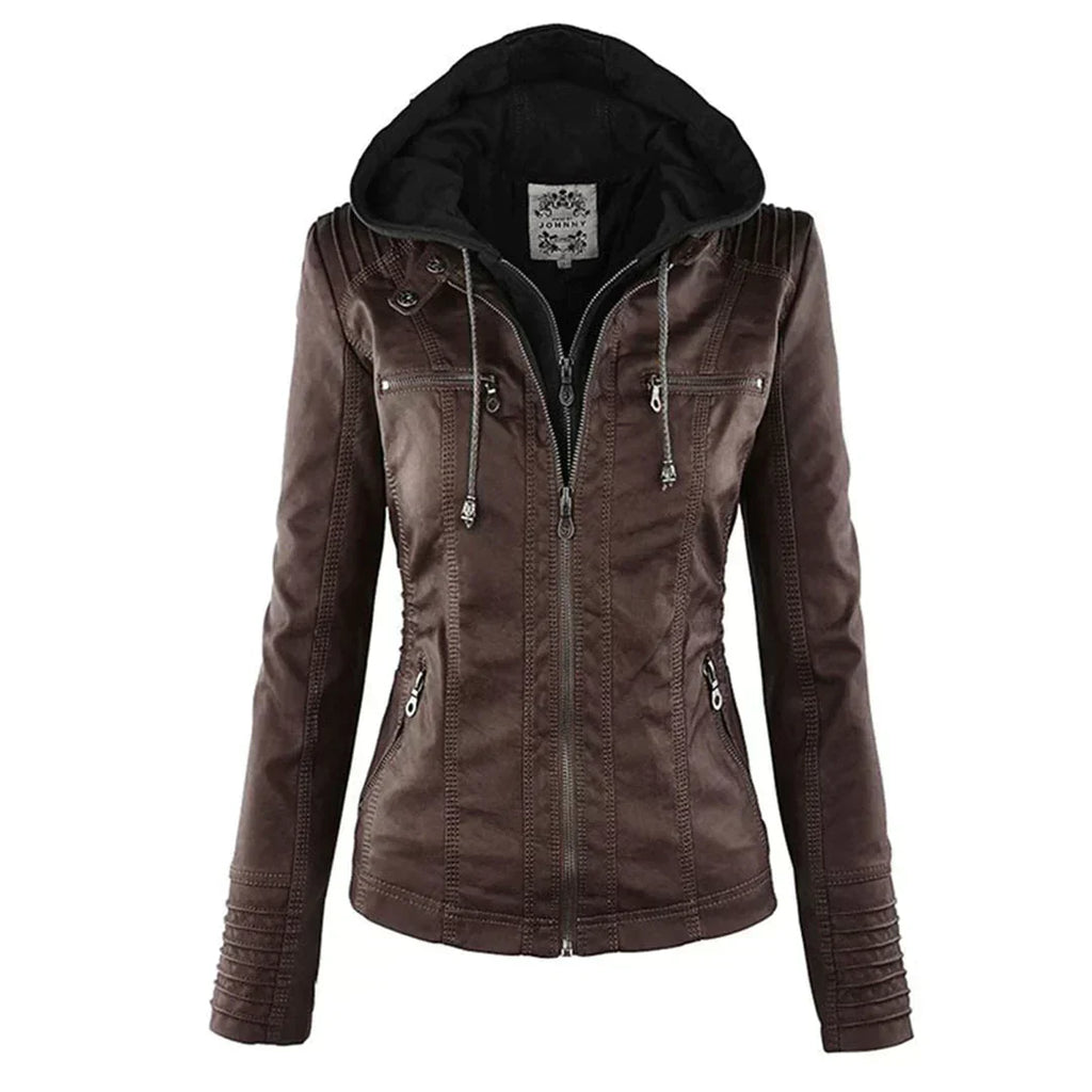 Elegante Biker-Lederjacke mit Kapuze