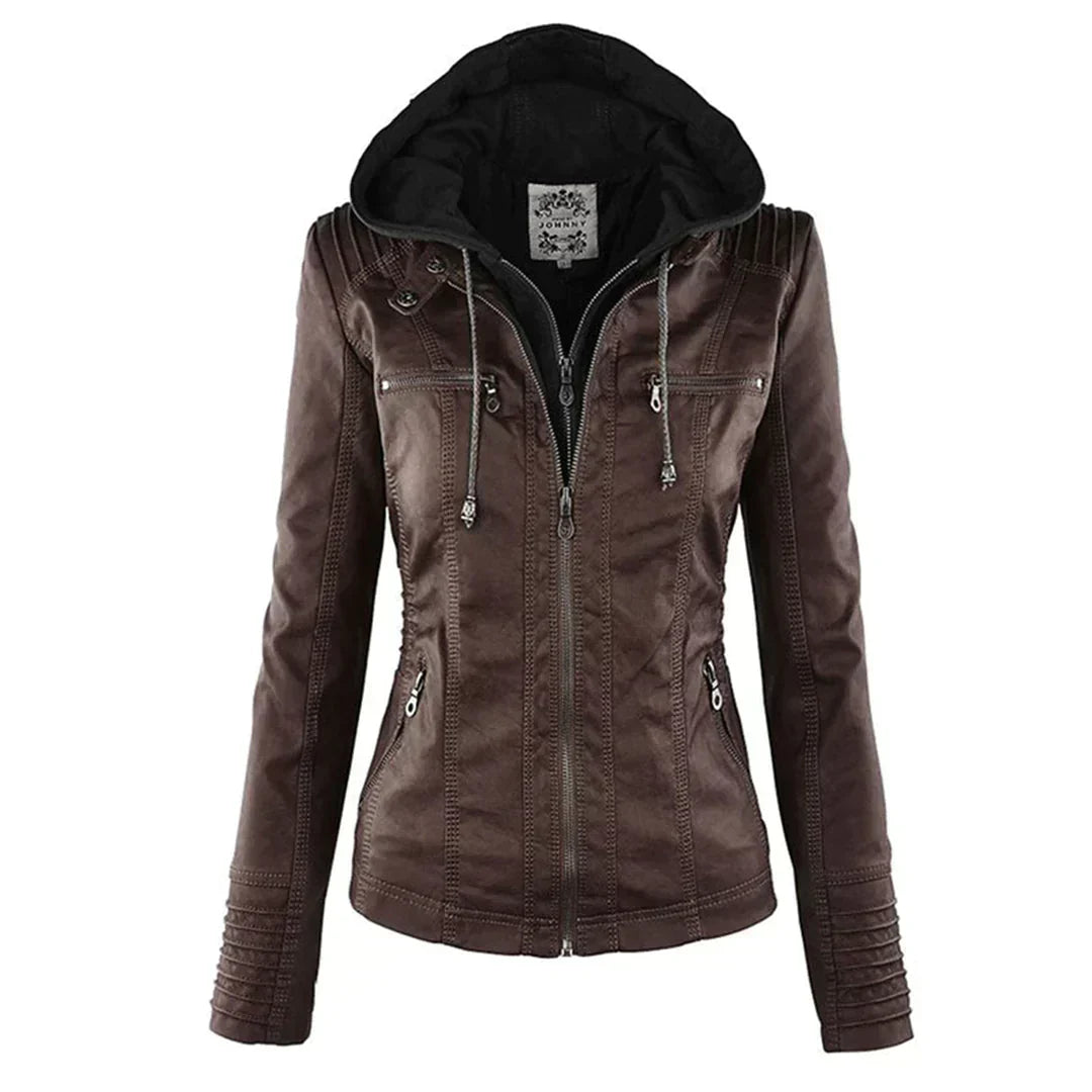 Elegante Biker-Lederjacke mit Kapuze
