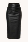 PU-Midirock für Damen mit hoher Taille und Raffung – Siglinde
