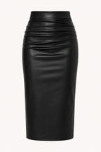 PU-Midirock für Damen mit hoher Taille und Raffung – Siglinde