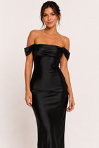 Langes Damenkleid mit Bardot-Ausschnitt und freien Schultern – Wendela