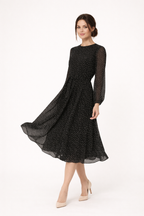 Midikleid Frau Tupfen Langarm lässig elegant - Dorelia
