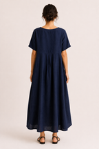 Langes Oversize-Kleid für Damen mit kurzen Ärmeln und Taschen – Gesine