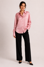 Satin-Bluse für Damen mit langen Ärmeln und Knopfleiste vorne – Hannelore