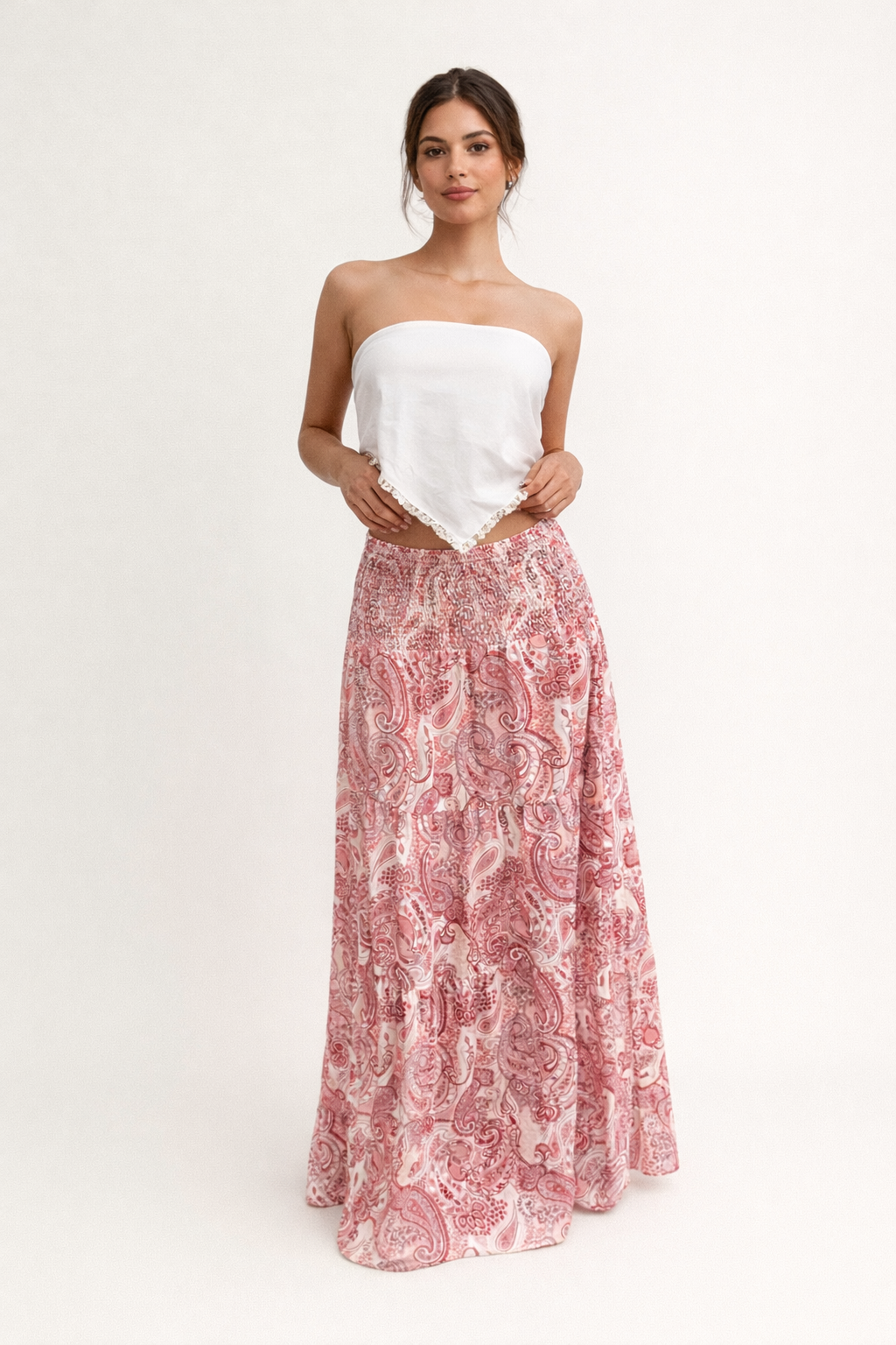 Bedruckter langer Rock mit Gummizug in der Taille Sommer Boho Stil - Elira