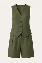 Set aus Weste und Shorts für Damen aus Leinen und Baumwolle – Lotte