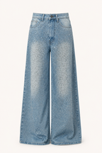 Damenjeans mit weitem Bein und Strassverzierung – Wellen