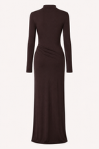 Langes Damenkleid mit hochgeschlossenem, drapiertem Ausschnitt – Monik