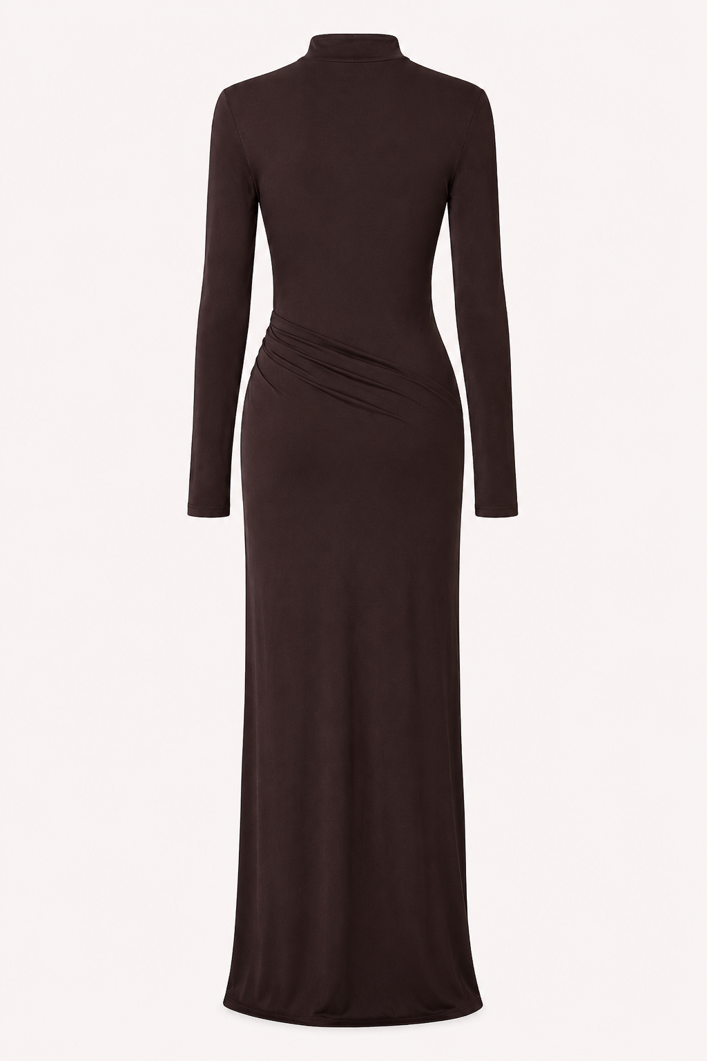 Langes Damenkleid mit hochgeschlossenem, drapiertem Ausschnitt – Monik