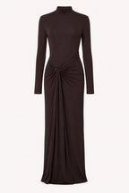 Langes Damenkleid mit hochgeschlossenem, drapiertem Ausschnitt – Monik