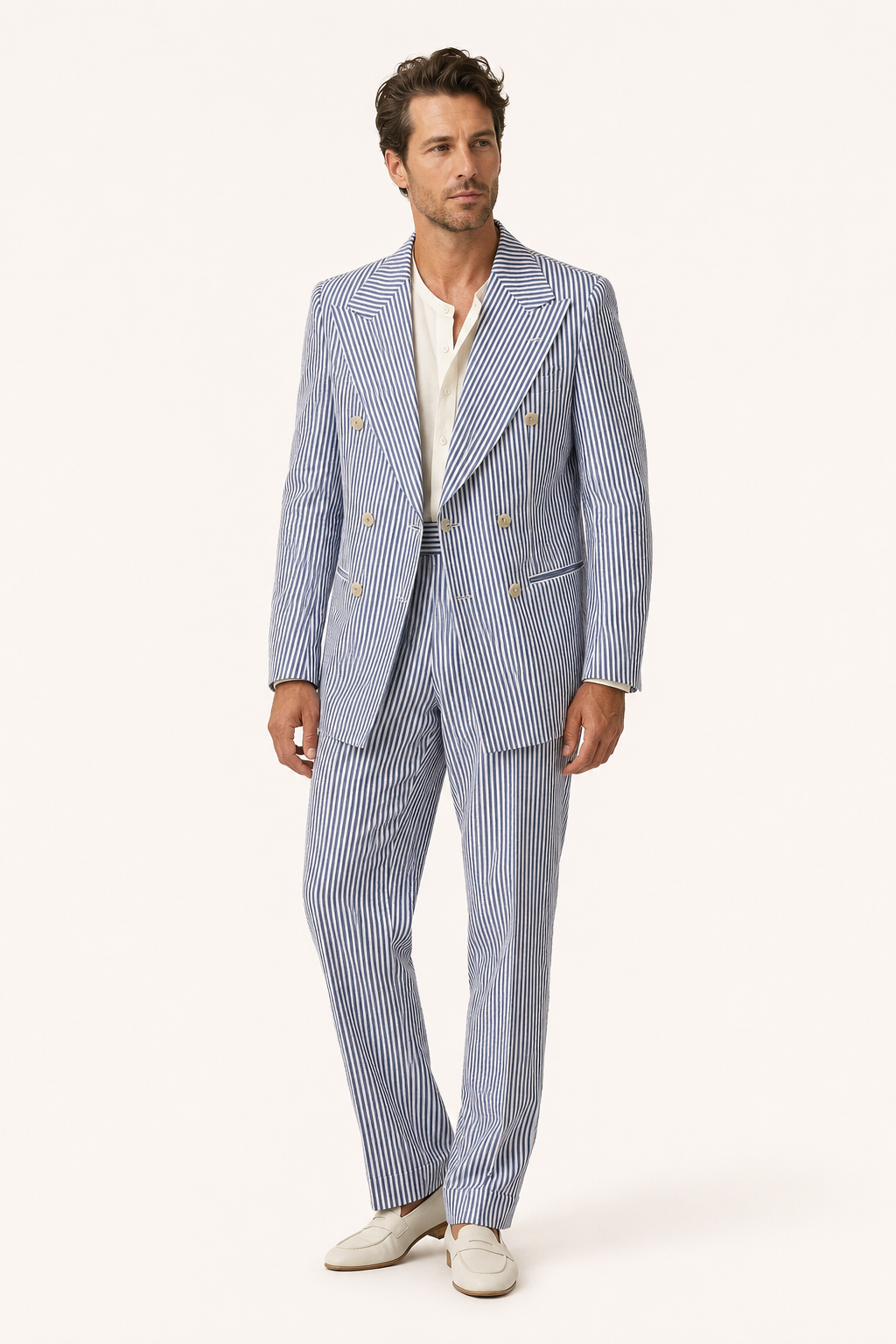 Hellblauer Herrenanzug mit Streifen im mediterranen Stil – Emil