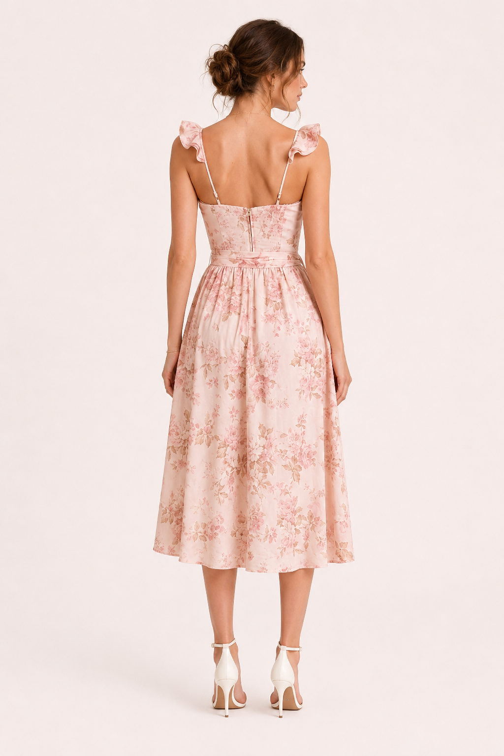 Damen Midikleid mit Blumendruck Korsett Seitenschlitz - Käthe