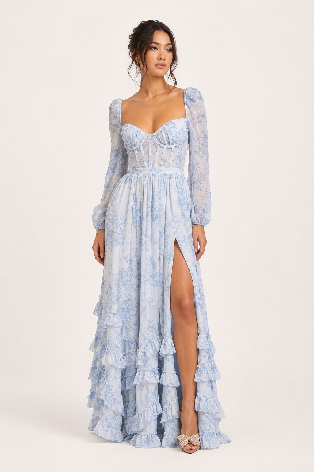 Langes elegantes geblümtes langärmeliges Kleid für Frauen - Romy