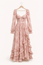 Langes elegantes geblümtes langärmeliges Kleid für Frauen - Romy