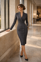 Damen Midi-Blazerkleid mit langen Ärmeln und eleganten Knöpfen - Ava