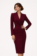 Damen Midi-Blazerkleid mit langen Ärmeln und eleganten Knöpfen - Ava