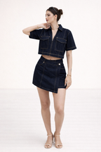 Damen Denim Sommer Set kurzer Rock kurzer Rock kurze Ärmel Denim Top - Arisha