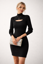Eng anliegendes Damenstrickkleid mit hohem Ausschnitt - Gisela