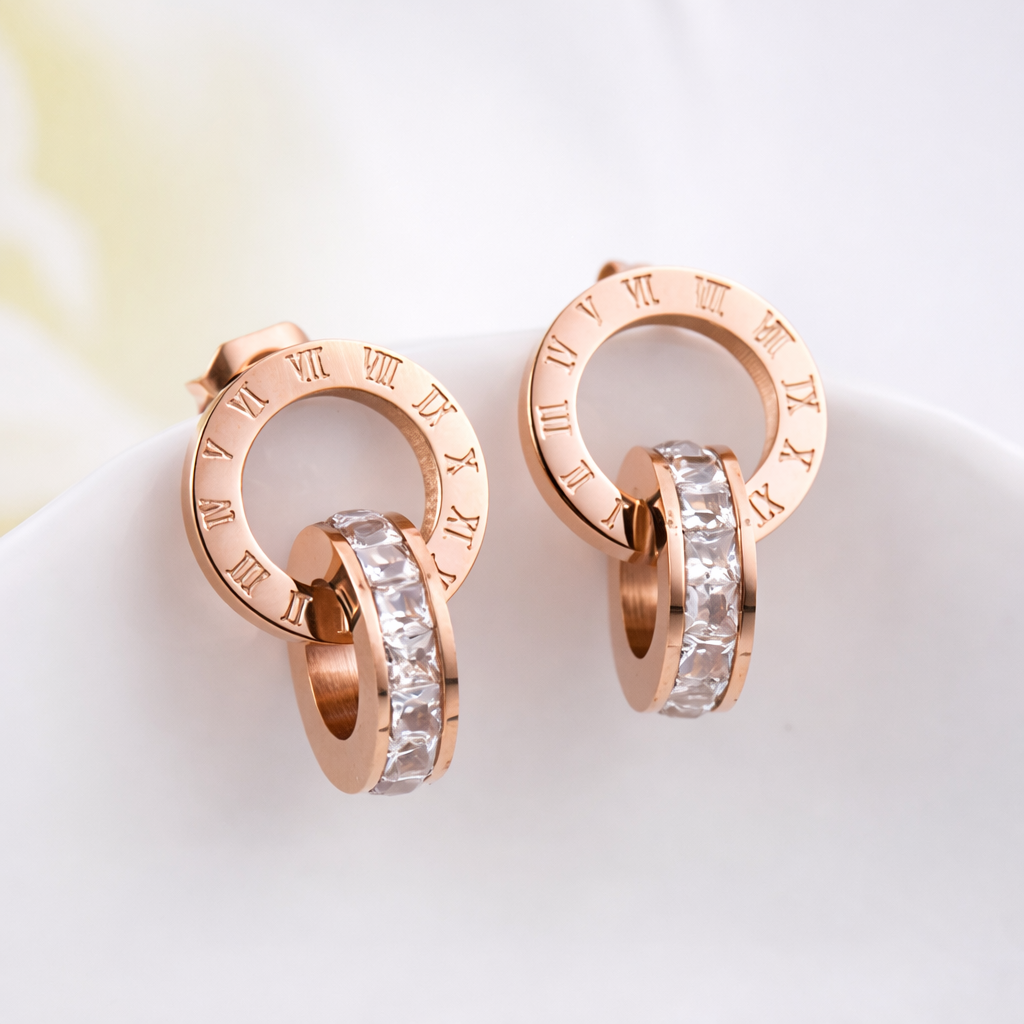 Roségoldfarbene Damen-Ohrringe mit Kristallen