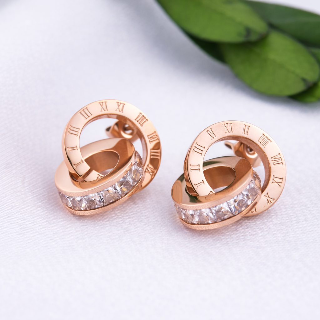 Roségoldfarbene Damen-Ohrringe mit Kristallen
