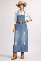 Damen Denim Latzhose Kleid lässig Midi Design - Carla