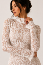 Elegantes Midi-Kleid aus Spitze für Damen mit hohem Kragen – Samara