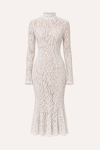Elegantes Midi-Kleid aus Spitze für Damen mit hohem Kragen – Samara