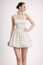 Kurzes Damenkleid mit Neckholder-Ausschnitt und Ballon-Rock - Doris