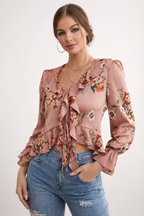 Damenbluse mit Blumendruck und Rüschen - Lily