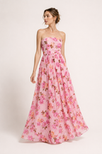 Vintage-Kleid für Damen ohne Träger mit Blumenmuster und weitem Rock – Elfriede