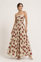 Vintage-Kleid für Damen ohne Träger mit Blumenmuster und weitem Rock – Elfriede