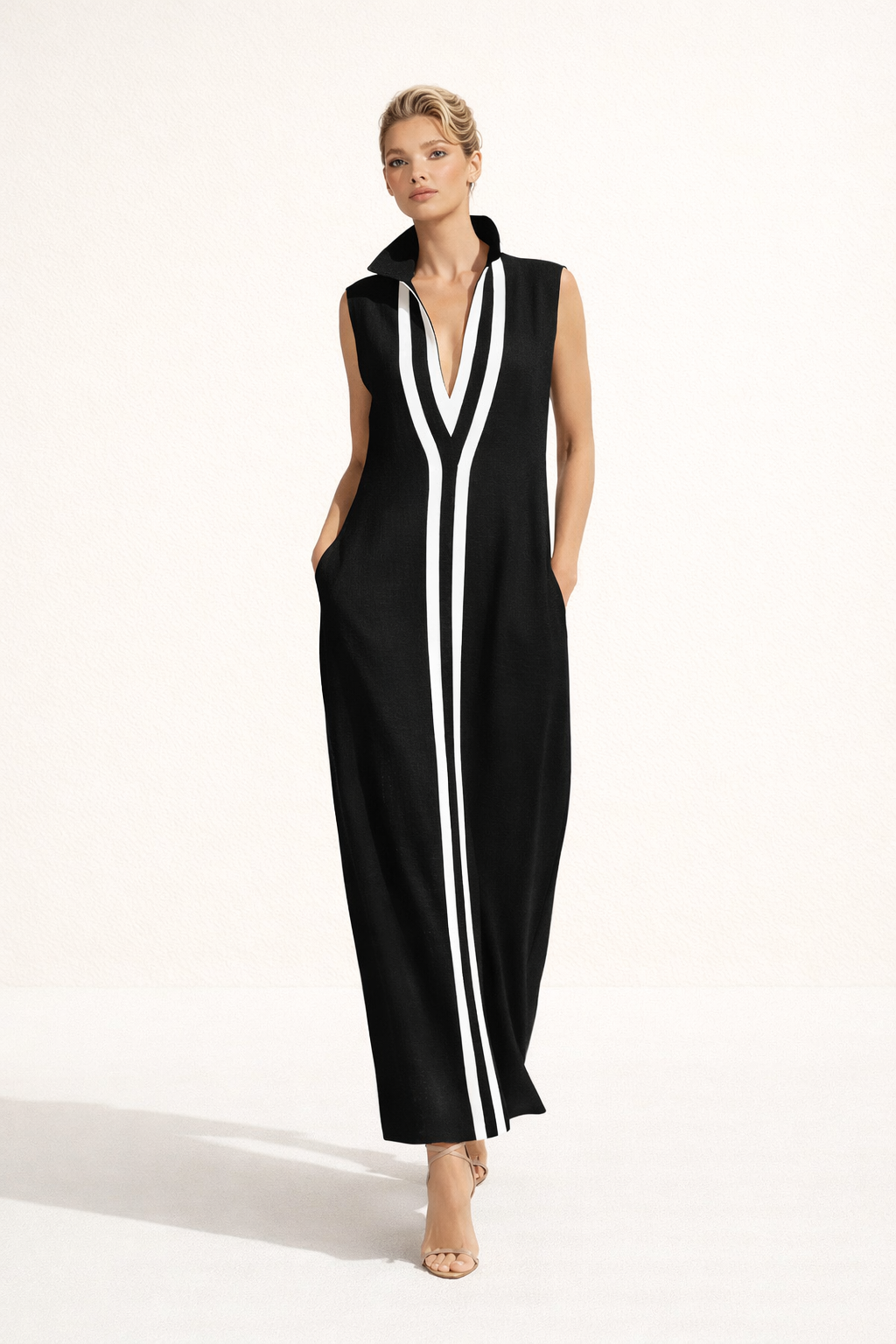 Langes Damenkleid mit V-Ausschnitt - Sigrid