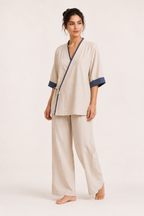 Damen-Kimono-Kreuzbluse mit Paspelierung - Frida