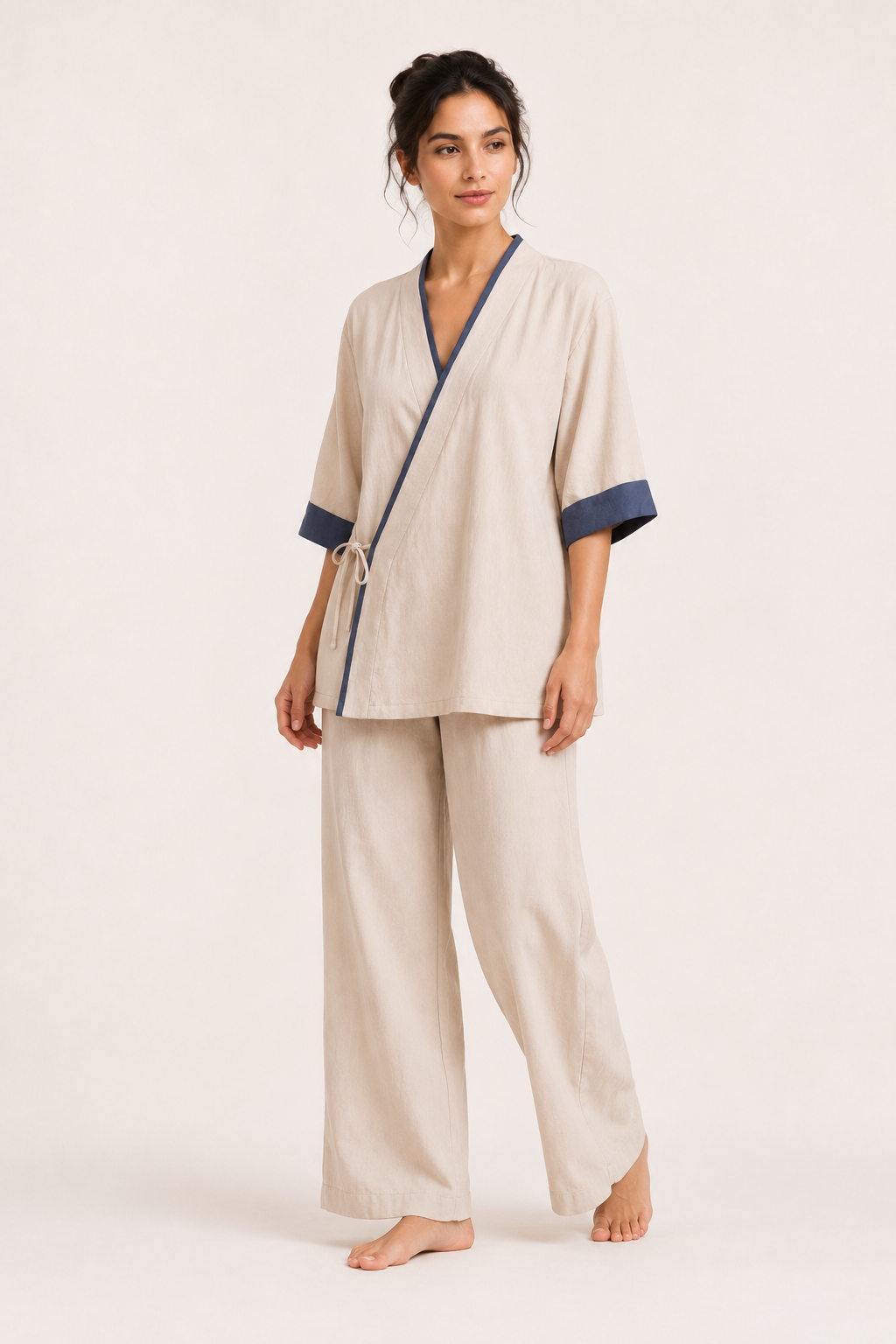 Damen-Kimono-Kreuzbluse mit Paspelierung - Frida