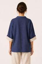 Damen-Kimono-Kreuzbluse mit Paspelierung - Frida