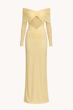 Langes Kleid Frau Hochzeitsgast nackte Schultern Schlitz Taille elegant - Helene