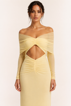 Langes Kleid Frau Hochzeitsgast nackte Schultern Schlitz Taille elegant - Helene