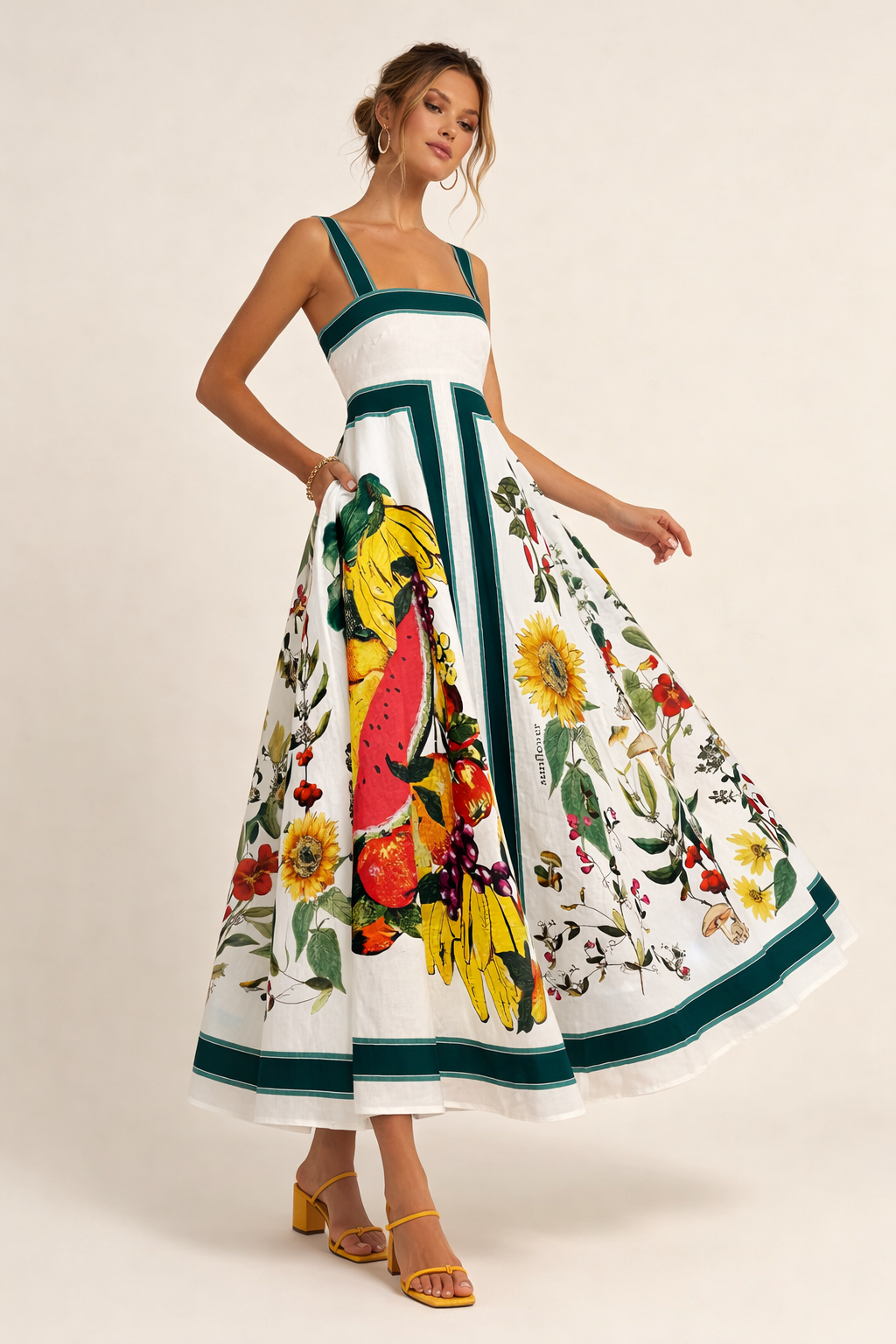 Maxikleid mit Blumendruck und breiten Trägern für Frauen - Nereyda