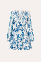 Kurzes Kleid mit Blumendruck und V-Ausschnitt - Claudia