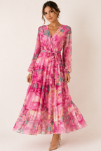 Florales Midikleid mit langen Ärmeln Frühling Frau - Paola