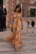 Langes elegantes Damenkleid mit plissiertem Schlitz - Lucia
