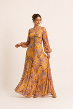 Langes elegantes Damenkleid mit plissiertem Schlitz - Lucia