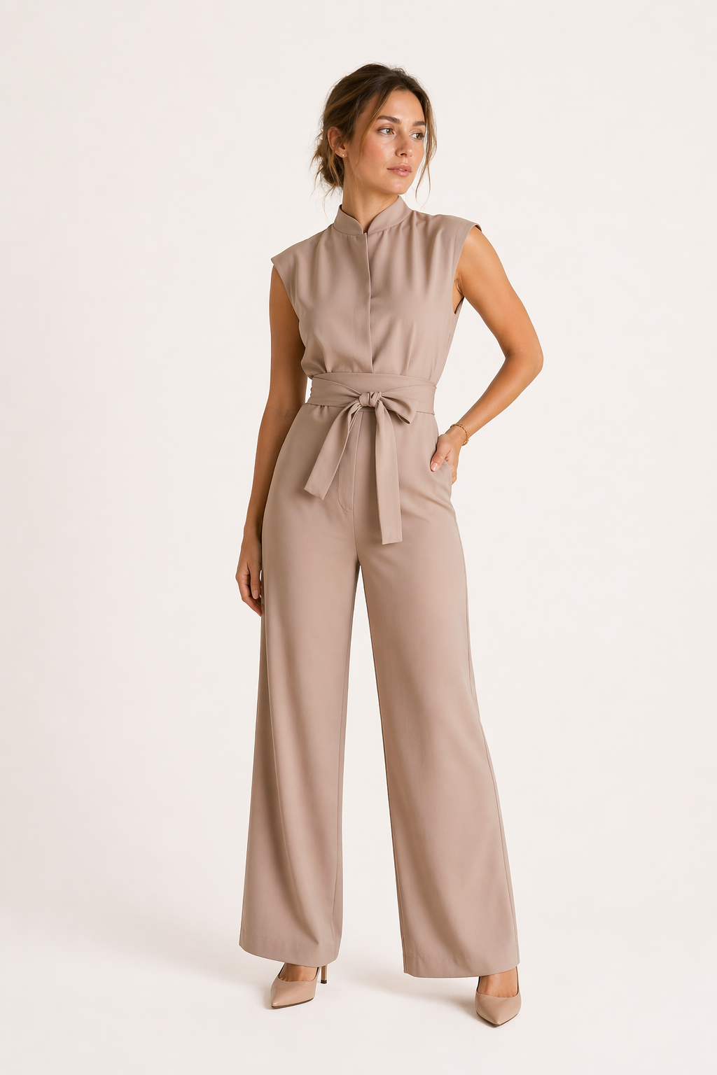 Eleganter Jumpsuit mit weitem Bein und Gürtel für Frauen - Marta