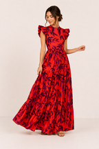 Floral langes Kleid kurze Ärmel Sommer Frau - Camila