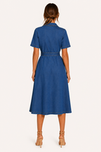 Damen Midikleid Denim lässig mit Gürtel und Knöpfen - Klara