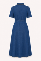 Damen Midikleid Denim lässig mit Gürtel und Knöpfen - Klara