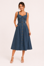 Damen Denim Midikleid mit breiten Trägern - Brigitte