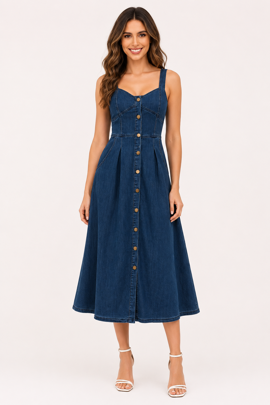 Damen Denim Midikleid mit breiten Trägern - Brigitte