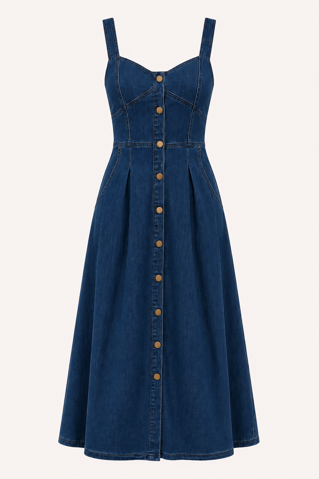 Damen Denim Midikleid mit breiten Trägern - Brigitte